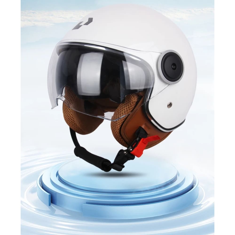 Casque Moto Retro Vintage Blanc  |  Double Visière