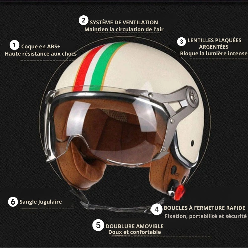 Casque moto Rétro Vintage Italia | Rétro Chopper Blanc, Vert, Rouge