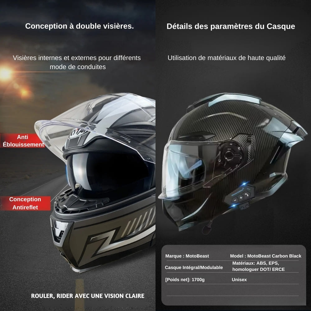 Casque moto Bluetooth intelligent avec protection auditive | Carbon Black