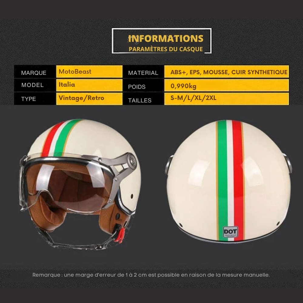Casque moto Rétro Vintage Italia | Rétro Chopper Blanc, Vert, Rouge