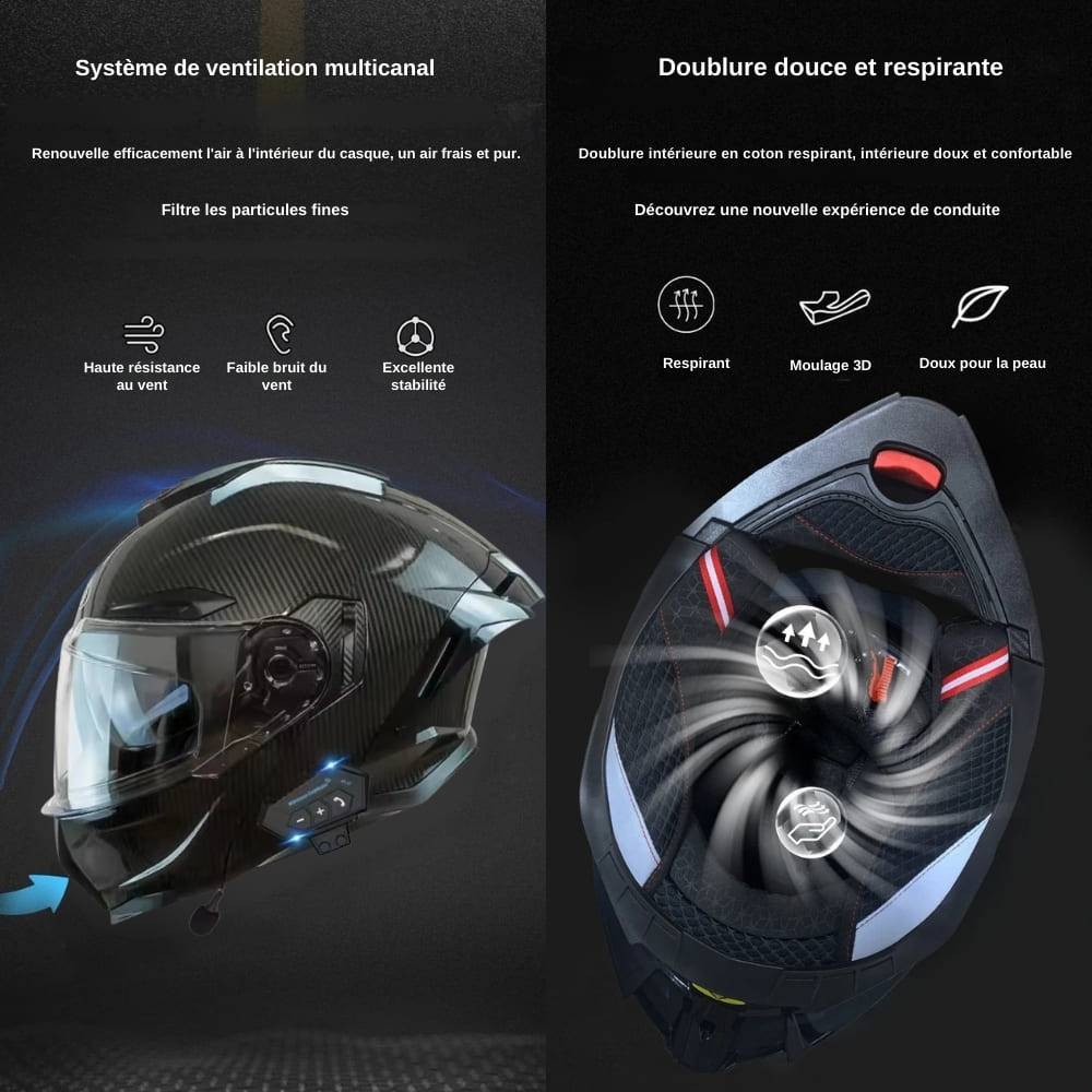 Casque moto Bluetooth intelligent avec protection auditive | Carbon Black