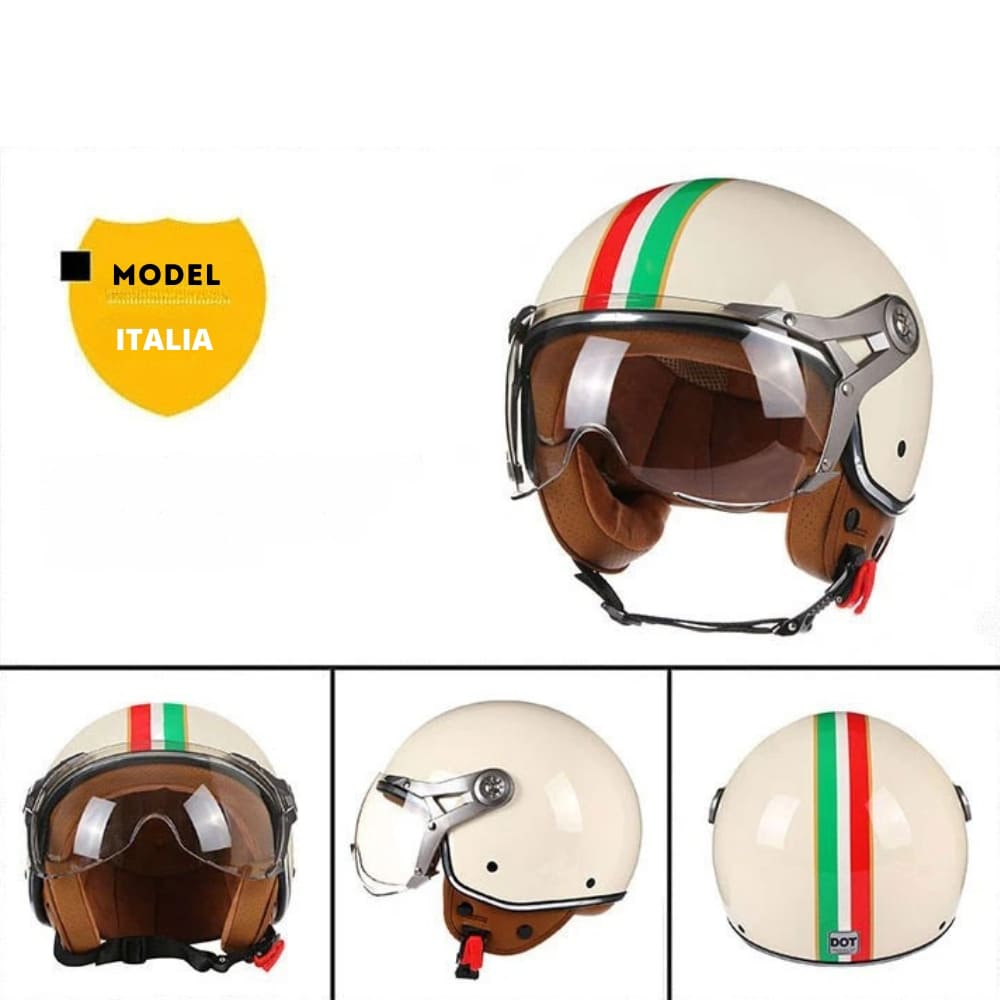 Casque moto Rétro Vintage Italia | Rétro Chopper Blanc, Vert, Rouge