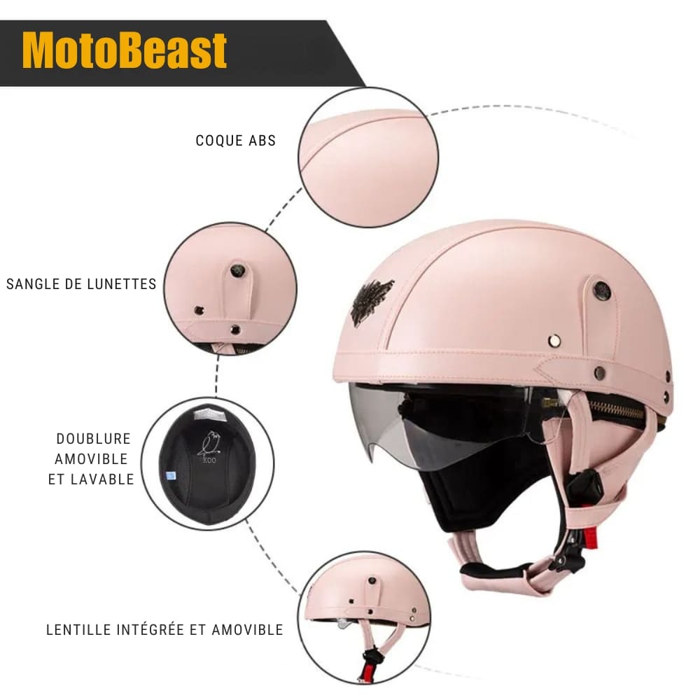 Casque moto Vintage avec Lunette | Livraison Gratuite | 3 CADEAUX OFFERT