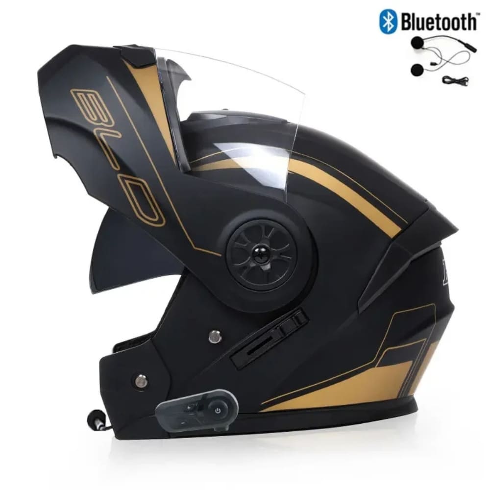 Casque moto Modulable Bluetooth | Noir-Gold | MotoBeast