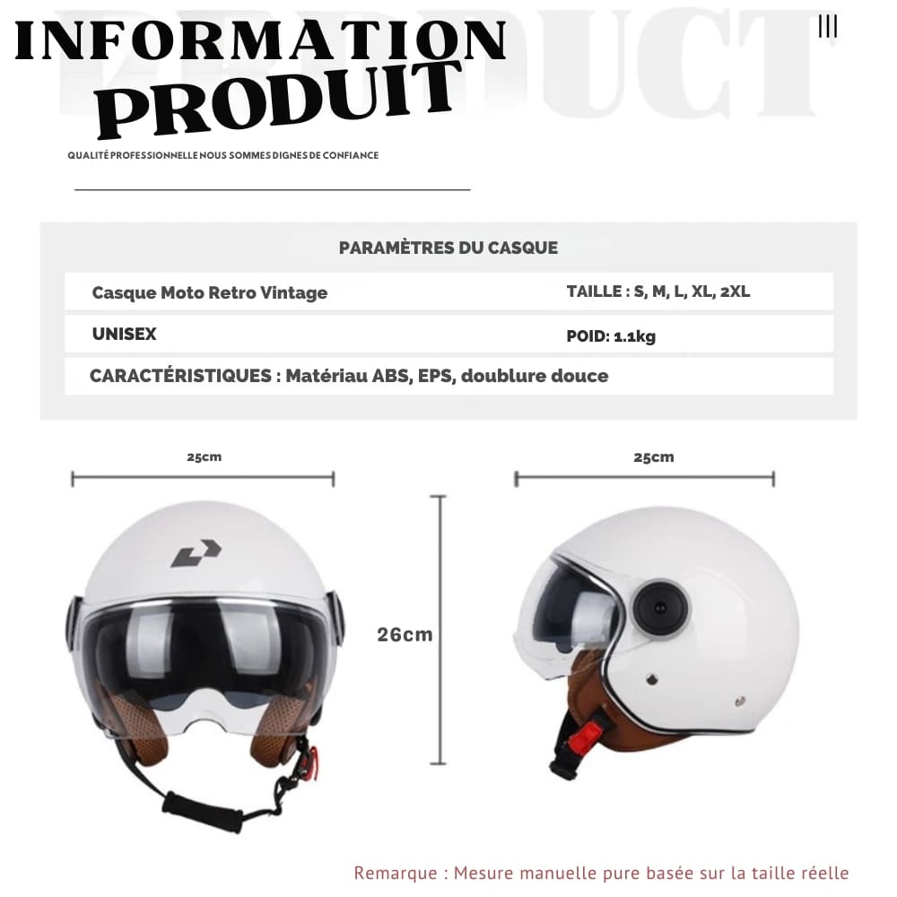 Casque Moto Retro Vintage Blanc  |  Double Visière