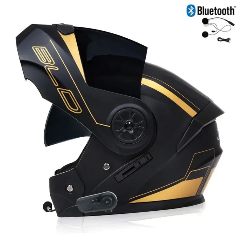 Casque moto Modulable Bluetooth | Noir-Gold | MotoBeast