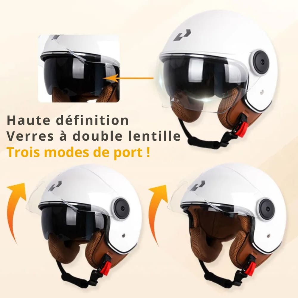 Casque Moto Retro Vintage Blanc  |  Double Visière