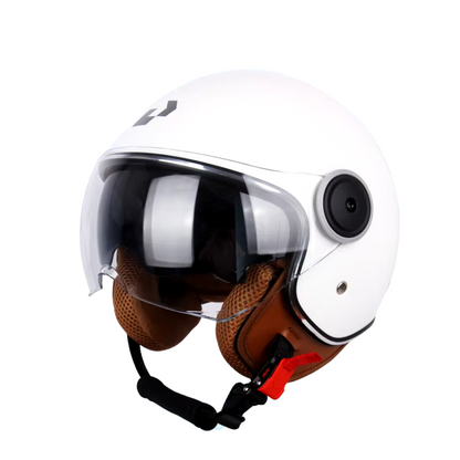 Casque Moto Retro Vintage Blanc  |  Double Visière