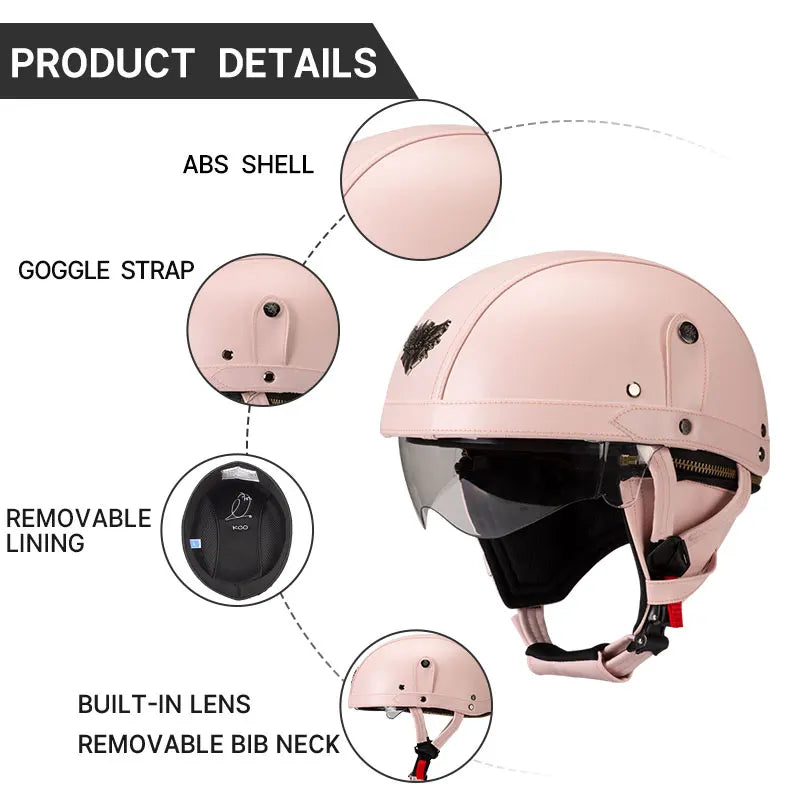 Casque moto Vintage avec Lunette | Livraison Gratuite | 3 CADEAUX OFFERT
