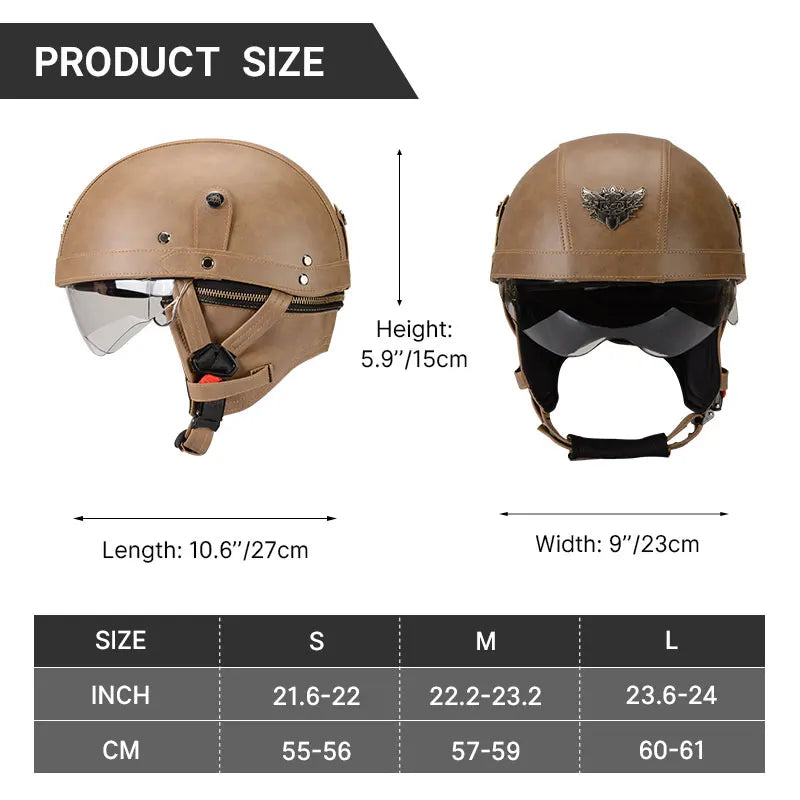 Casque moto Vintage avec Lunette | Livraison Gratuite | 3 CADEAUX OFFERT