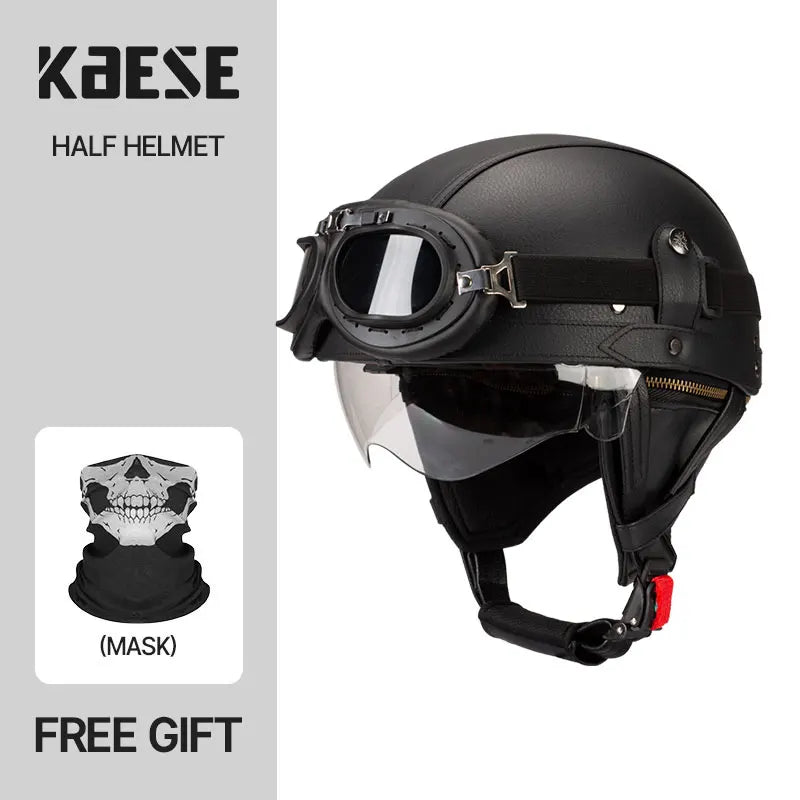 Casque moto Vintage avec Lunette | Livraison Gratuite | 3 CADEAUX OFFERT